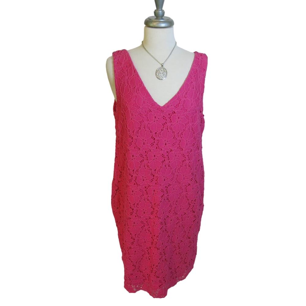 BOUTIQUE NWT Crochet Dress Size L Sleeveless V Neck Back Resort Pink Summer